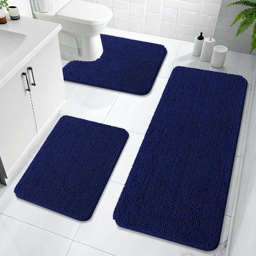 Miniatura 64 de OLANLY Juego de Alfombras de Baño de 3 Piezas, Tapetes de Baño de Chenilla Suave y Absorbente y Alfombra de Contorno en Forma de U para Inodoro