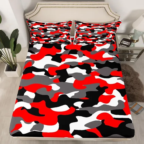 Miniatura 30 de Sábanas de camuflaje para niños, sábanas bajeras de camuflaje verde militar, juego de ropa de cama de camuflaje militar para niños, adolescentes