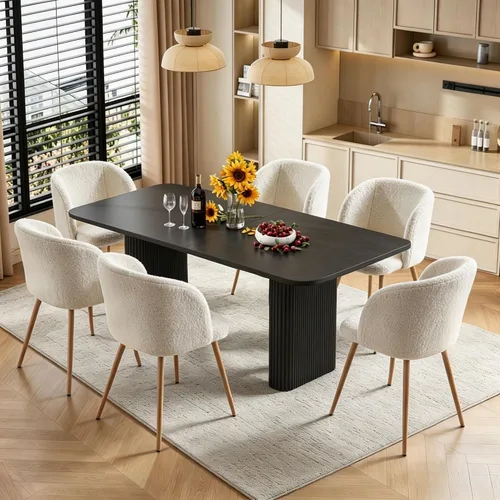 Miniatura 17 de Homedot Juego de 2 sillas de comedor tapizadas de barril negro, modernas sillas de cocina de mediados de siglo, cómodas con asiento acolchado