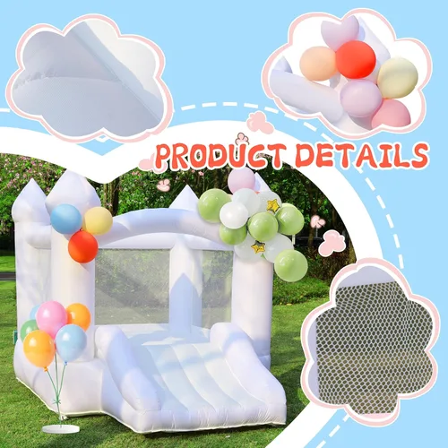 Miniatura 2 de Casa hinchable blanca para niños: casa inflable portátil con soplador para fiestas de cumpleaños en interiores y exteriores, boda, pequeño castillo
