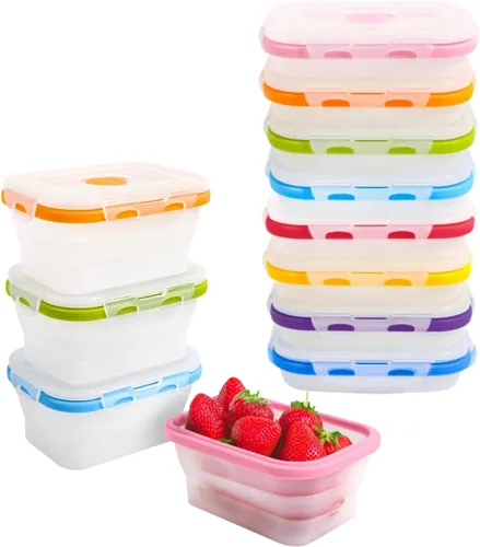 Miniatura 11 de ECOBERI Recipientes plegables para almacenamiento de alimentos, juego pequeño de silicona de 4 piezas de 12 onzas, almacenamiento de alimentos sin