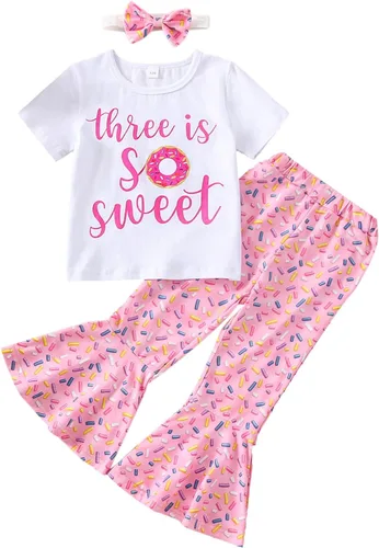 Miniatura 25 de Conjunto de ropa de cumpleaños para bebé niña pequeña, camiseta de manga larga, pantalones de campana, diadema