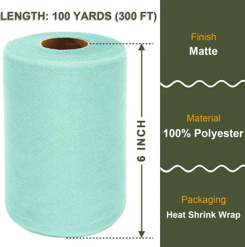 Miniatura 2 de Rollo de tela de tul azul agua de 6 pulgadas x 300 pies (100 yardas), cinta de tul mate cinta de red malla carrete para DIY falda tutú lazo de boda