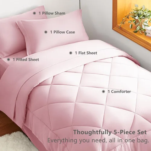 Miniatura 302 de CozyLux Juego de edredón tamaño King, color naranja quemado, toda la ropa de cama en una sola bolsa, 7 piezas: edredón, fundas de almohada