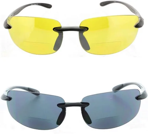 Miniatura 7 de 2 pares de lentes de sol bifocales sin montura para hombres y mujeres, lentes de sol para conducción nocturna, color amarillo y ahumado