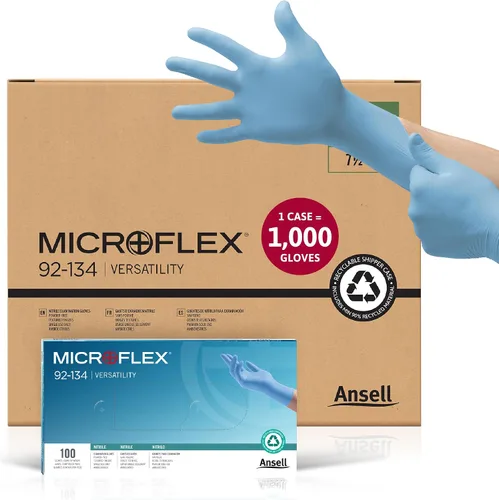 Miniatura 9 de Microflex 92-134 - Guantes desechables de nitrilo sin polvo para limpieza con puntas de dedos texturizadas