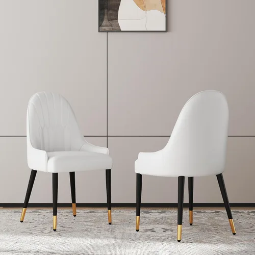 Miniatura 14 de Juego de 2 sillas con 2 sillas de comedor de piel sintética blanca, silla de cocina moderna con respaldo ovalado y patas de acero inoxidable