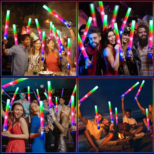 Miniatura 6 de OLUPP 48 piezas de palos de espuma brillantes, palos de resplandor a granel con 3 modos de parpadeo colorido, varitas luminosas para niños, paquete