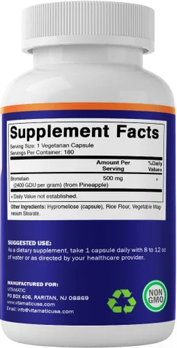 Miniatura 9 de Vitamatic Suplemento de bromelina 500 mg – 2400 GDU/g – 180 cápsulas – 2 paquetes