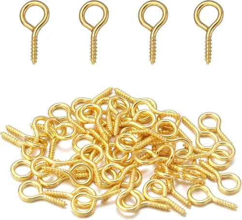 Miniatura 10 de 200 Pcs de tornillos de ojo de metal con ganchos 0.55 pulgadas/14 mm tornillos de ojo resistentes para hacer joyas DIY plateados con rosca