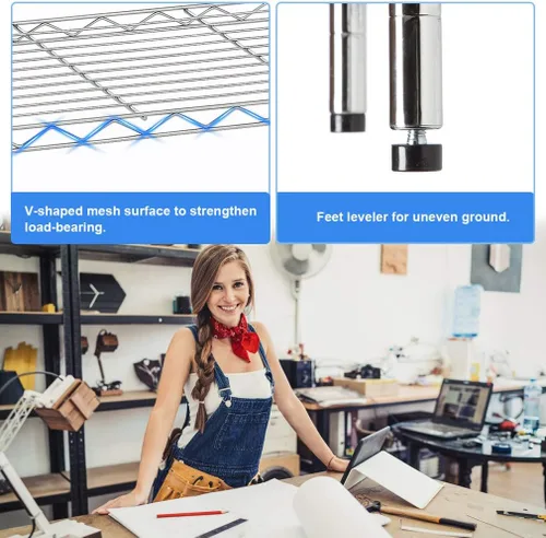 Miniatura 6 de BestOffice Estantería de 5 repisas de alambre para garaje, estante de alambre NSF, estantes de almacenamiento de metal de gran resistencia, altura