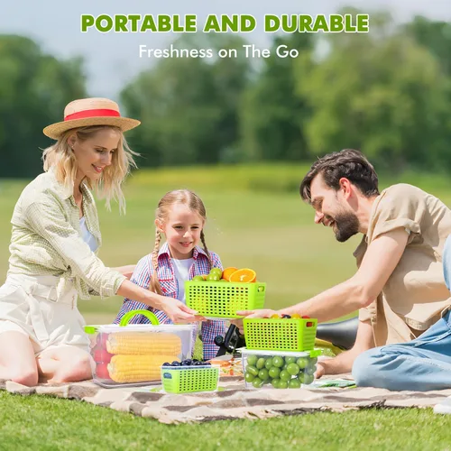 Miniatura 9 de LUXEAR Contenedores para productos para refrigerador, juego de 3 recipientes de frutas con colador extraíble, recipientes sin BPA con tapas, aptos
