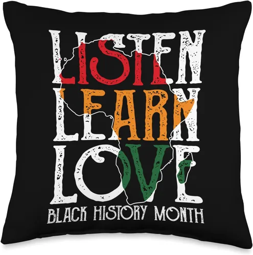 Listen Learn Love Afro African Teacher Black History Month Throw Pillow