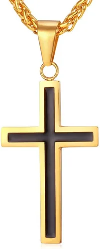 U7 Simple Cross Necklace for Men Women, Stainless Steel Silver Black Gold Latin Cross Pendant Necklaces, Custom Engravable, Length 22-24 Inches