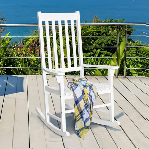 Miniatura 2 de Tangkula Mecedora de madera de acacia, mecedora de madera con respaldo alto y reposabrazos para uso en interiores y exteriores, mecedora de patio