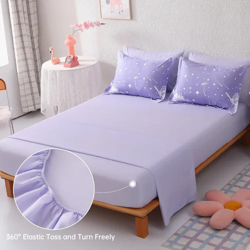 Miniatura 32 de Dinjoy Juego de edredón para niñas, tamaño individual, colorido, azul, rosa, morado, arcoíris, juego de ropa de cama de 6 piezas en una bolsa
