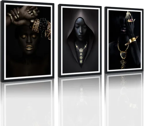Miniatura 17 de MAMAGO Lienzo decorativo para pared, pintura de belleza dorada y negra, fotos de mujeres africanas, hermosos pósteres de mujer negra, impresiones