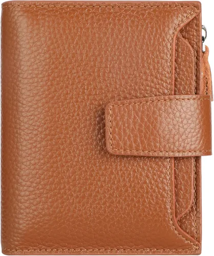 Miniatura 50 de Lavemi Pequeña cartera compacta para mujer, con bloqueo RFID, de piel auténtica, plegable, con ventanas de identificación