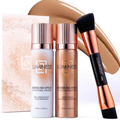 Miniatura 24 de LUMINESS Silk Airbrush Spray Foundation Kit de 3 piezas – base, prebase y brocha de maquillaje en ángulo de doble cara – Cobertura modulable