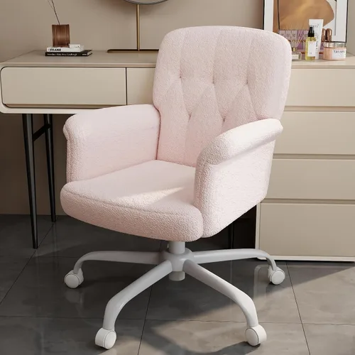Miniatura 9 de Comfy - Silla de escritorio para oficina en casa, silla de tocador tapizada con ruedas y brazos, moderno asiento giratorio ajustable