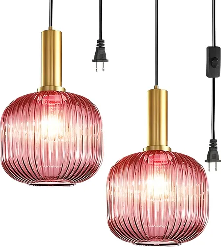 Miniatura 33 de Moderna lámpara colgante con enchufe de mediados de siglo, lámpara colgante de vidrio lechoso, lámpara colgante enchufable con luz de techo