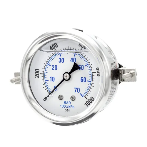 PIC Gauges PRO-203L-254M Manómetro industrial relleno de glicerina con abrazadera en U con carcasa SS, internos de latón, lente de plástico, esfera