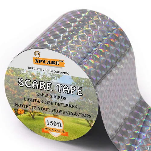 XPCARE Cinta de miedo de pájaros, cinta reflectante de PET de 150 pies x 2 pulgadas, mantiene la vida silvestre y la propiedad protegidas
