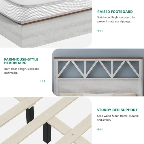 Miniatura 5 de YITAHOME Marco de cama tamaño completo con cabecera de 47.2'', plataforma de marco de cama de madera rústica con listones, resistente y silencioso