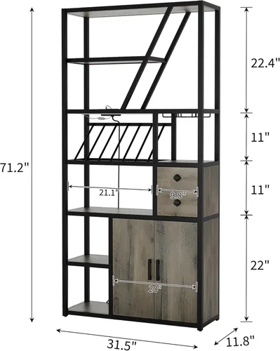 Miniatura 2 de GarveeHome Gabinete de bar de vinos con luces LED, estación alta de barra de café con tomas de corriente y estante de vino, soporte de microondas