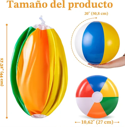 Miniatura 5 de JOYIN Paquete de 4 pelotas de playa de 20 pulgadas – Pelota de playa grande arcoíris inflable juguetes de piscina para decoración de suministros