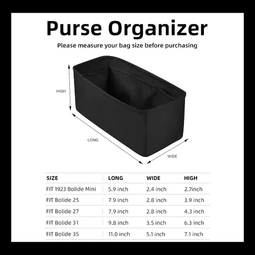 Miniatura 6 de DGAZ Organizador de bolso de seda para Bolide 1923mini25273135, organizador de bolsas suave y sedoso, bolso de mano de lujo (negro, Bolide35)
