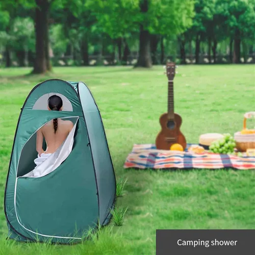 Miniatura 3 de Tienda de campaña portátil desplegable para inodoro, camping, ducha, tienda de campaña para vestuario, verde, 47.2 pulgadas de ancho x 74.8 pulgadas