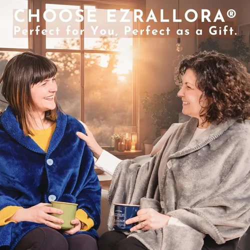 Miniatura 7 de EzrAllora Manta Poncho de Doble Capa Premium para Mujeres -Ponte y Listo Sin Mangas- Chal de Vellón Sherpa con Bolsillos - Manta Vestible - Regalos