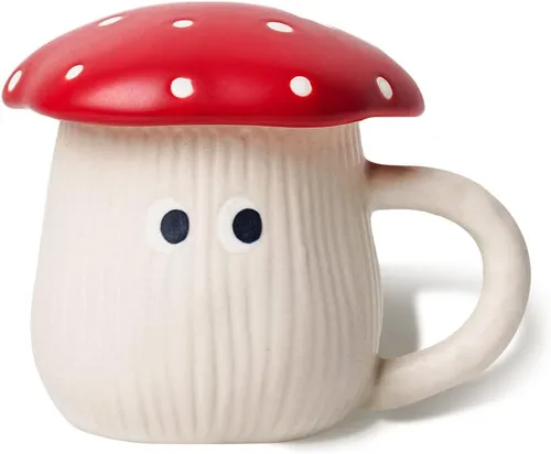 Miniatura 7 de Bonita taza de hongo con platillo, hecha a mano con lunares esmaltados, con decoración de ardilla en el plato. Tazas de café de cerámica mate
