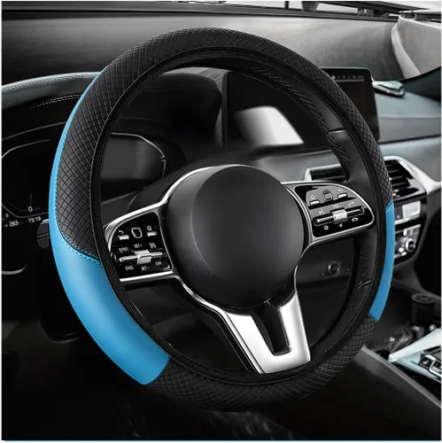 Miniatura 12 de Funda para volante de automóvil, 15 pulgadas, antideslizante, protector de volante de cuero elástico, cómodo, transpirable, deportivo para mujeres