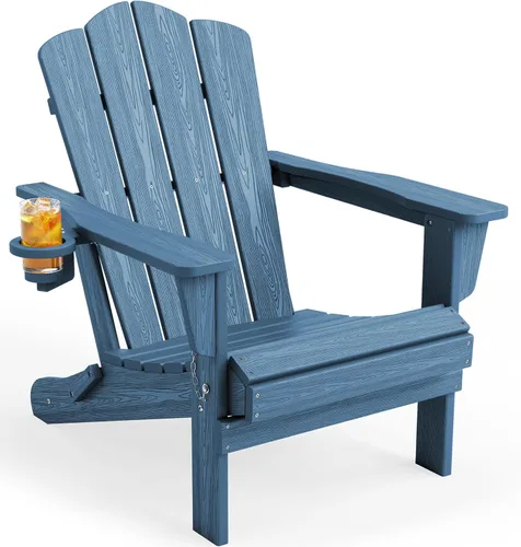Miniatura 19 de KINGYES Silla plegable Adirondack, sillas de patio HDPE para todo clima, silla de césped con textura de madera para junto a la piscina, patio Aruba
