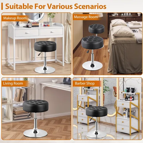Miniatura 6 de SUPER DEAL Taburetes de tocador para maquillaje, silla otomana de tocador con altura ajustable y giro de 360° para sala de maquillaje, dormitorio