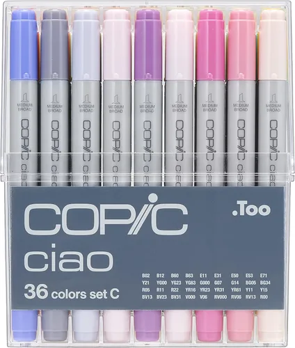 Copic Ciao - Marcadores de alcohol, 36 colores de doble punta de pincel para artistas y creadores adultos/adolescentes, paquete de marcadores Set C