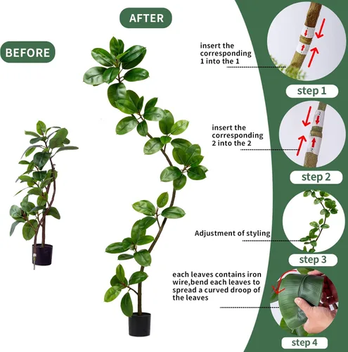 Miniatura 9 de Bailikang Árbol de Goma Artificial de 1.4 metros Plantas de Imitación para Interiores Árboles Artificiales de Piso para Interiores, Plantas
