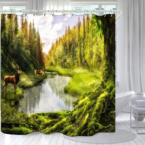 Miniatura 32 de Juego de cortinas de ducha de lámina dorada de ágata amatista (con 12 ganchos blancos en C), cortina de baño de tela de geoda impermeable