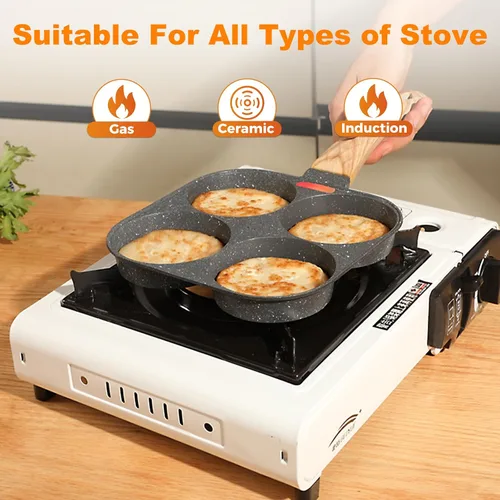 Miniatura 4 de AHFLRITO Sartén antiadherente para huevos de 4 tazas, sartén saludable de aluminio para omelette, sartén para tortilla de desayuno para huevos