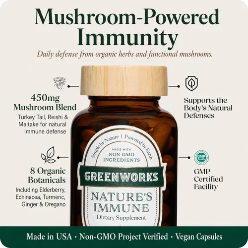 Miniatura 3 de Greenworks Nature's Immune Suplemento orgánico de apoyo inmunológico para adultos Mezcla diaria de saúco, equinácea, cúrcuma, jengibre y hongos