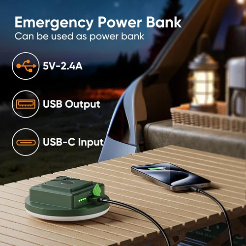 Miniatura 5 de Eventek Linterna de campamento de 12000 mAh, luces LED ultra brillantes con 4 modos y magnética, linterna recargable impermeable IPX5 para cortes