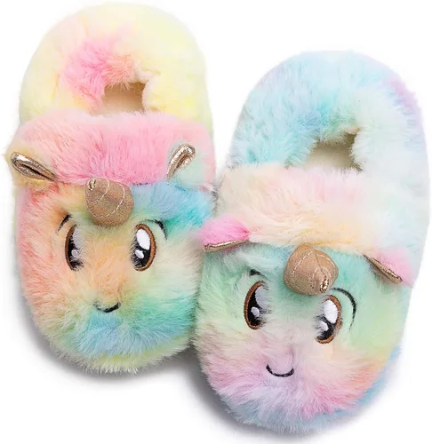 Miniatura 3 de Lindas pantuflas de unicornio mullidas y mullidas para el invierno, cálidas pantuflas de felpa de animales de dibujos animados para interiores