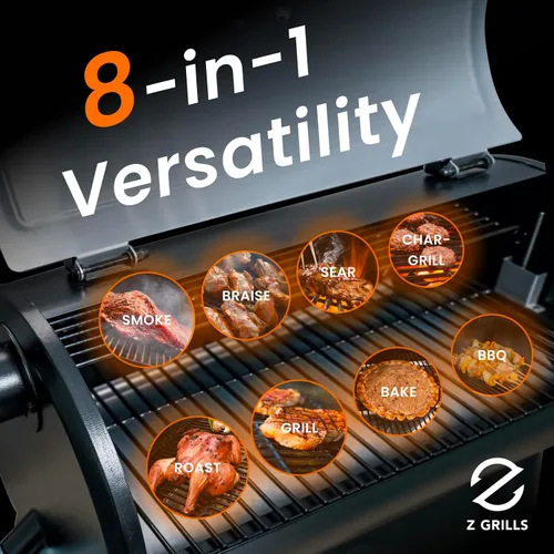 Miniatura 2 de Z GRILLS Parrilla Ahumadora Eléctrica de Pellets de Madera con Controlador PID 3.0, Temperatura Máxima de 450 °F, Parrilla y Ahumador 8 en 1