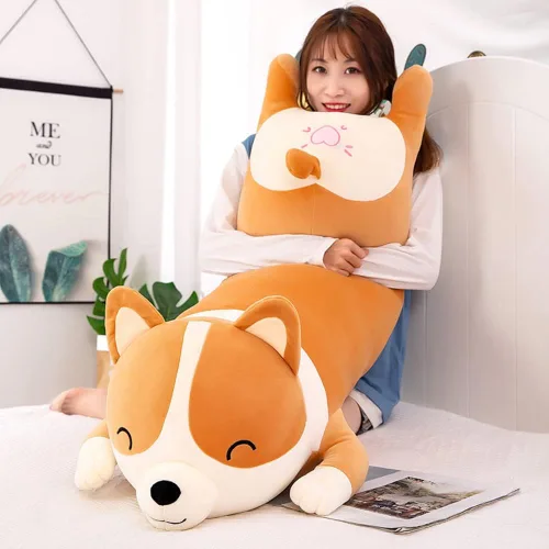 Miniatura 6 de Peluche largo de Corgi de peluche, lindo muñeco de Corgi suave para niños, juguete de peluche para niños y niñas (gris, 60cm/23.6in)