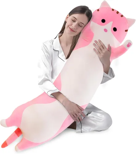 Miniatura 15 de shangman Bonita muñeca de gato de peluche, bonita almohada de peluche suave de caricaturas, almohada larga para dormir, regalo del día de San Negro