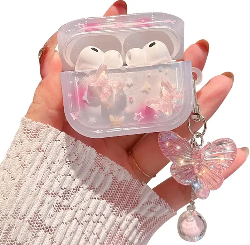 Miniatura 10 de Funda para Airpod Pro 2, bonita mariposa con purpurina 3D con llavero de estrella, funda protectora de TPU transparente compatible con AirPods Pro