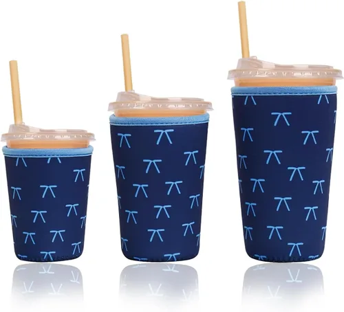 Miniatura 57 de Funda aislante reutilizable para taza de café helado, paquete de 3 fundas de neopreno para bebidas frías y calientes, soporte para bebidas para café