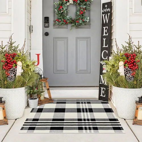 Miniatura 39 de Alfombra Buffalo Plaid Pequeña a Cuadros 2x3 Pies (61x91 cm) Naranja y Negro, Tapete para Puerta Delantera, Navidad Halloween Acción de Gracias